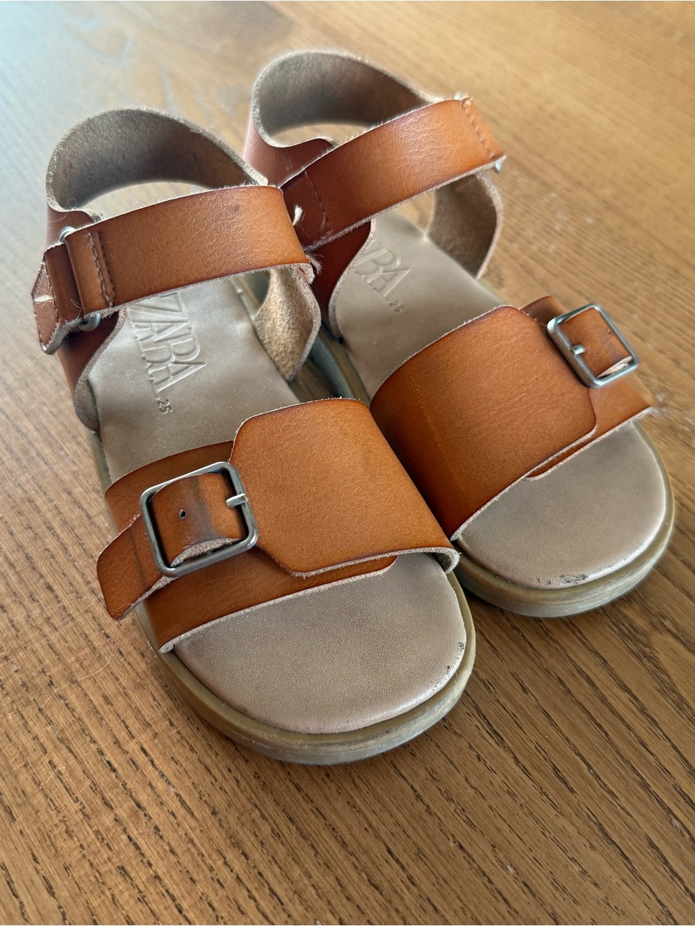 ZARA Kids Tan Brown Leather Buckle Sandals